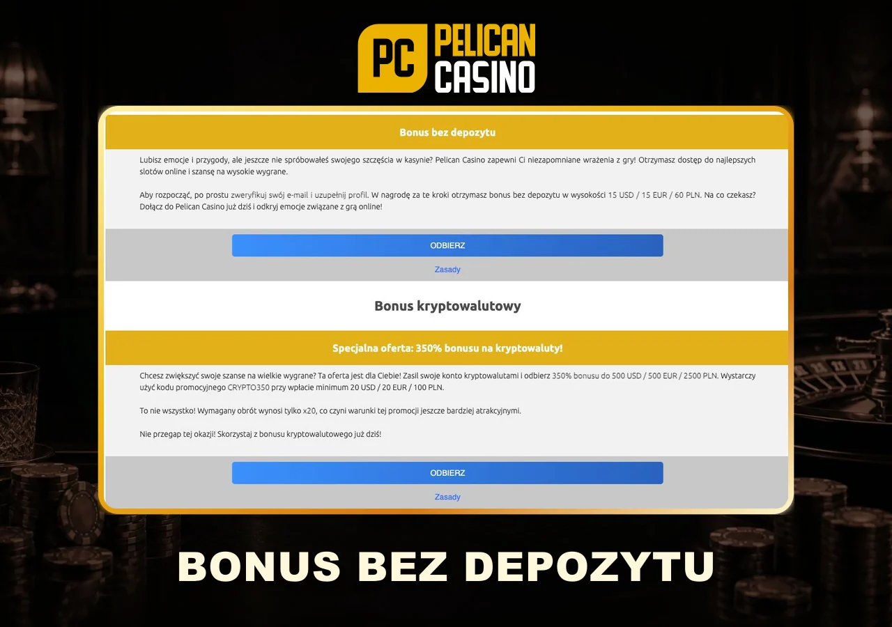 Bonus bez depozytu Pelican Casino z warunkami aktywacji