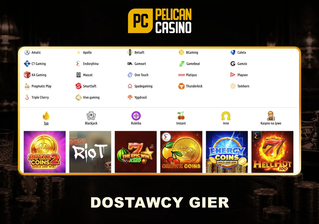 Dostawcy i kategorie gier Pelican Casino